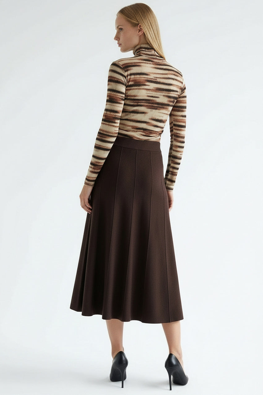 Women's High Waist Brown Knit Midi Skirt