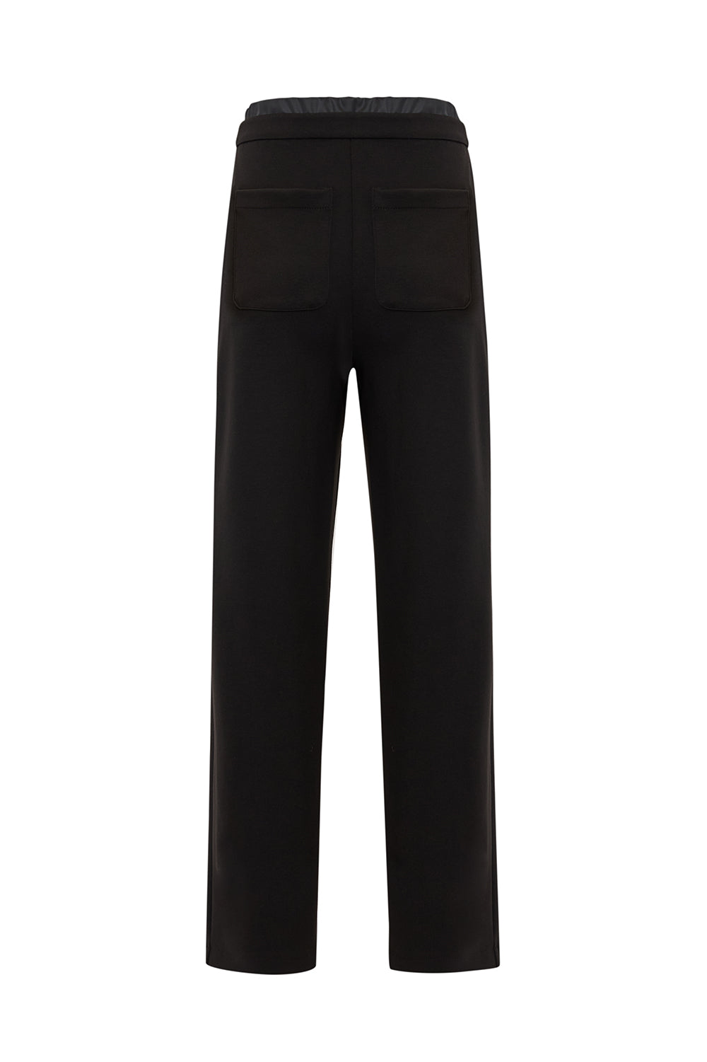 Knit Trousers with Elastic Waist and Pockets - Black