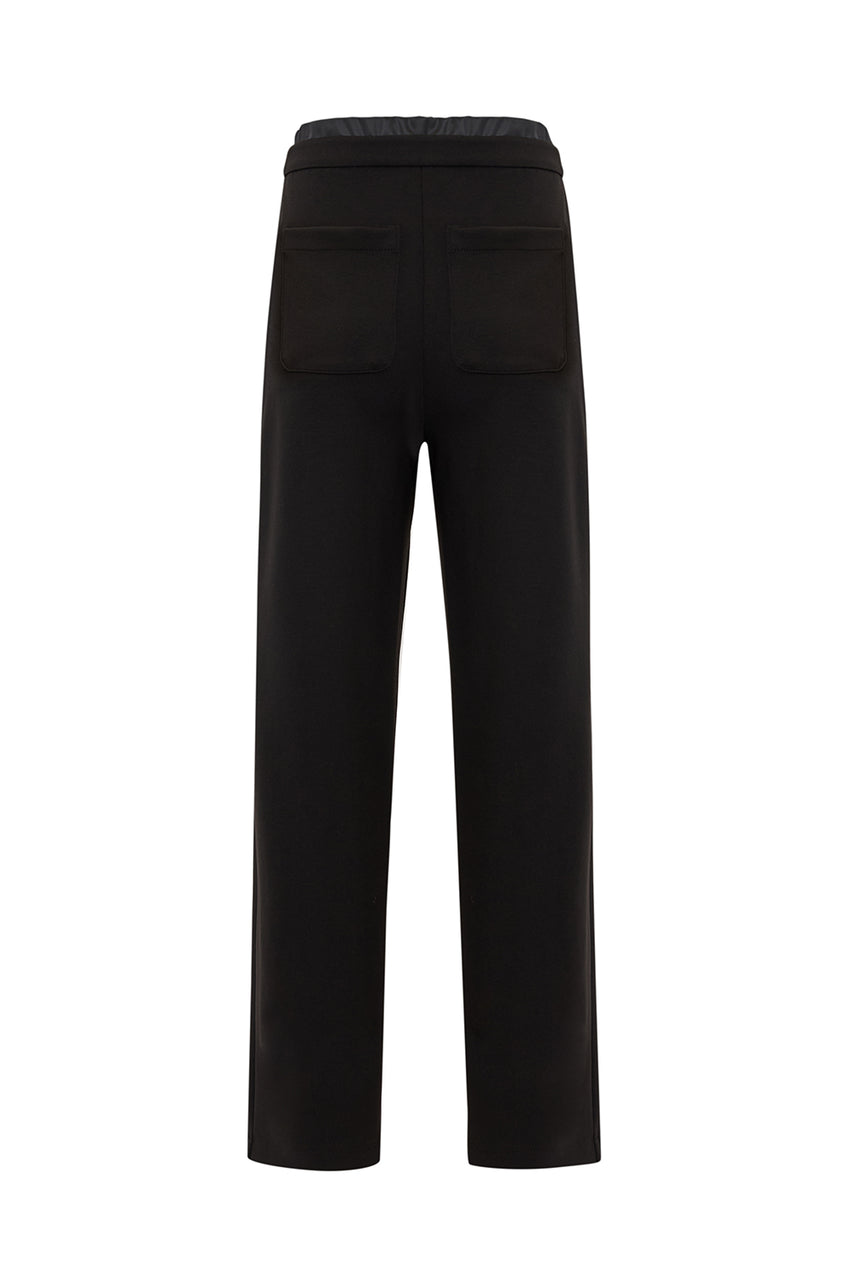 Knit Trousers with Elastic Waist and Pockets - Black