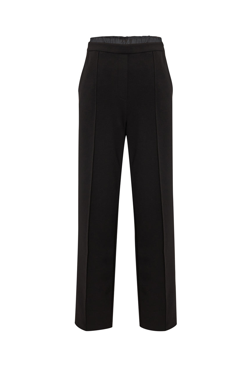 Knit Trousers with Elastic Waist and Pockets - Black
