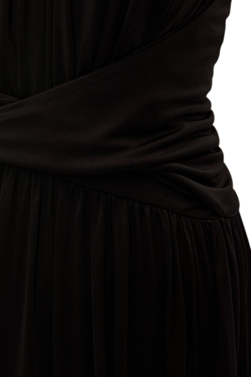 Pleated Knit Dress with Halter Neck - Black