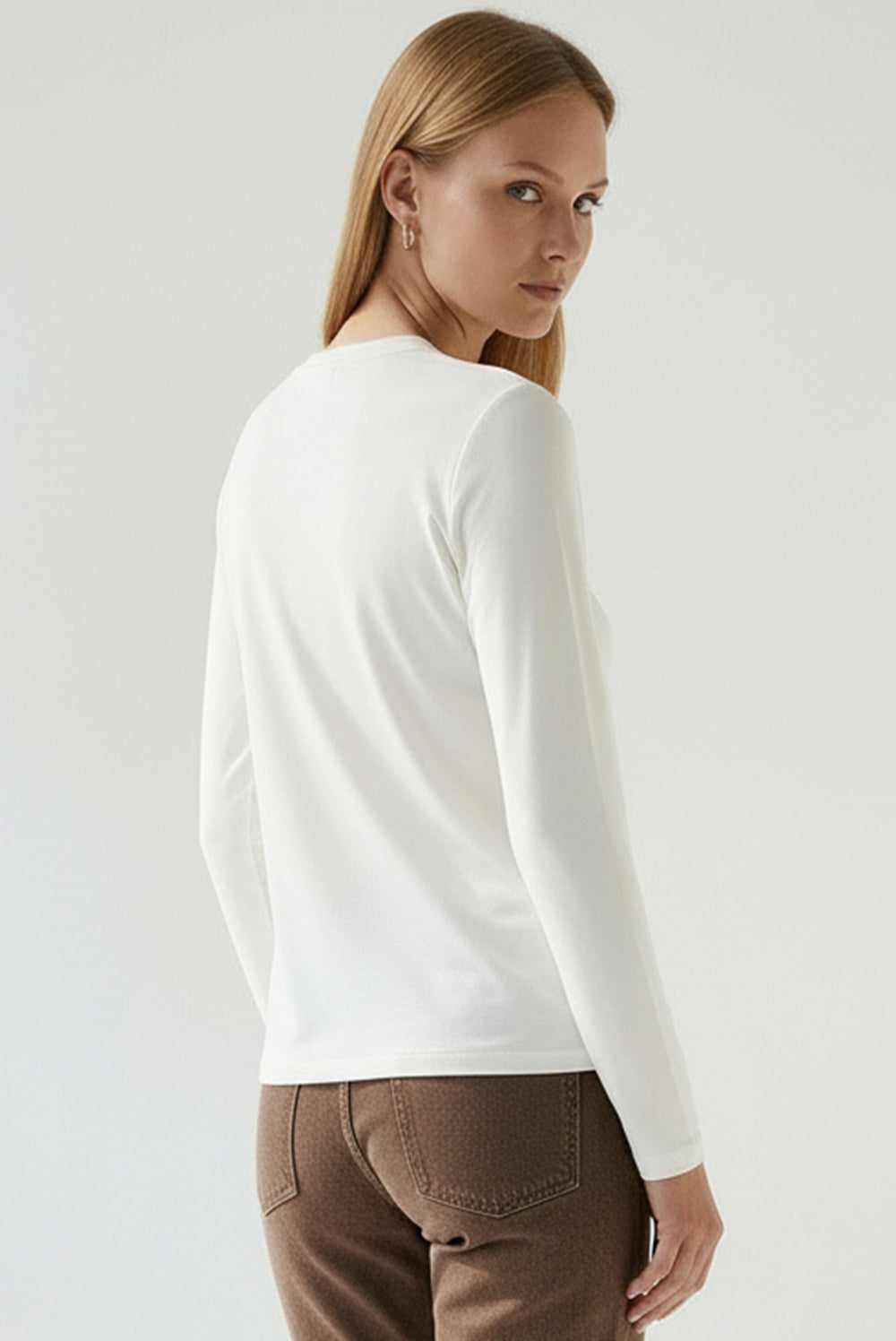 Crew Neck Embroidered Woven Blouse - Ecru