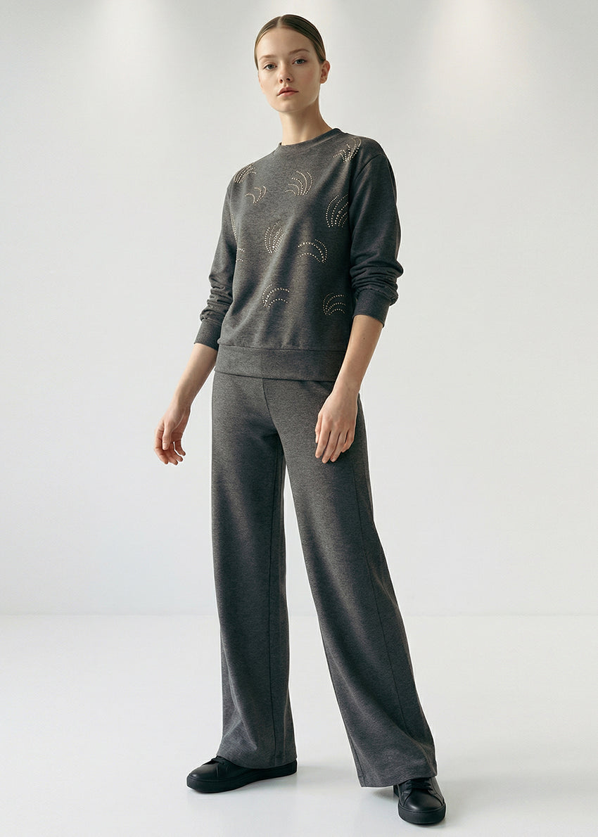 Statement Patterned Sweatshirt with Crystal Embellishments