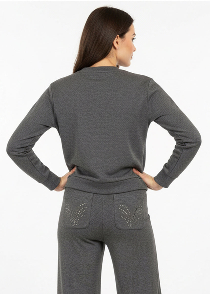 Statement Patterned Sweatshirt with Crystal Embellishments