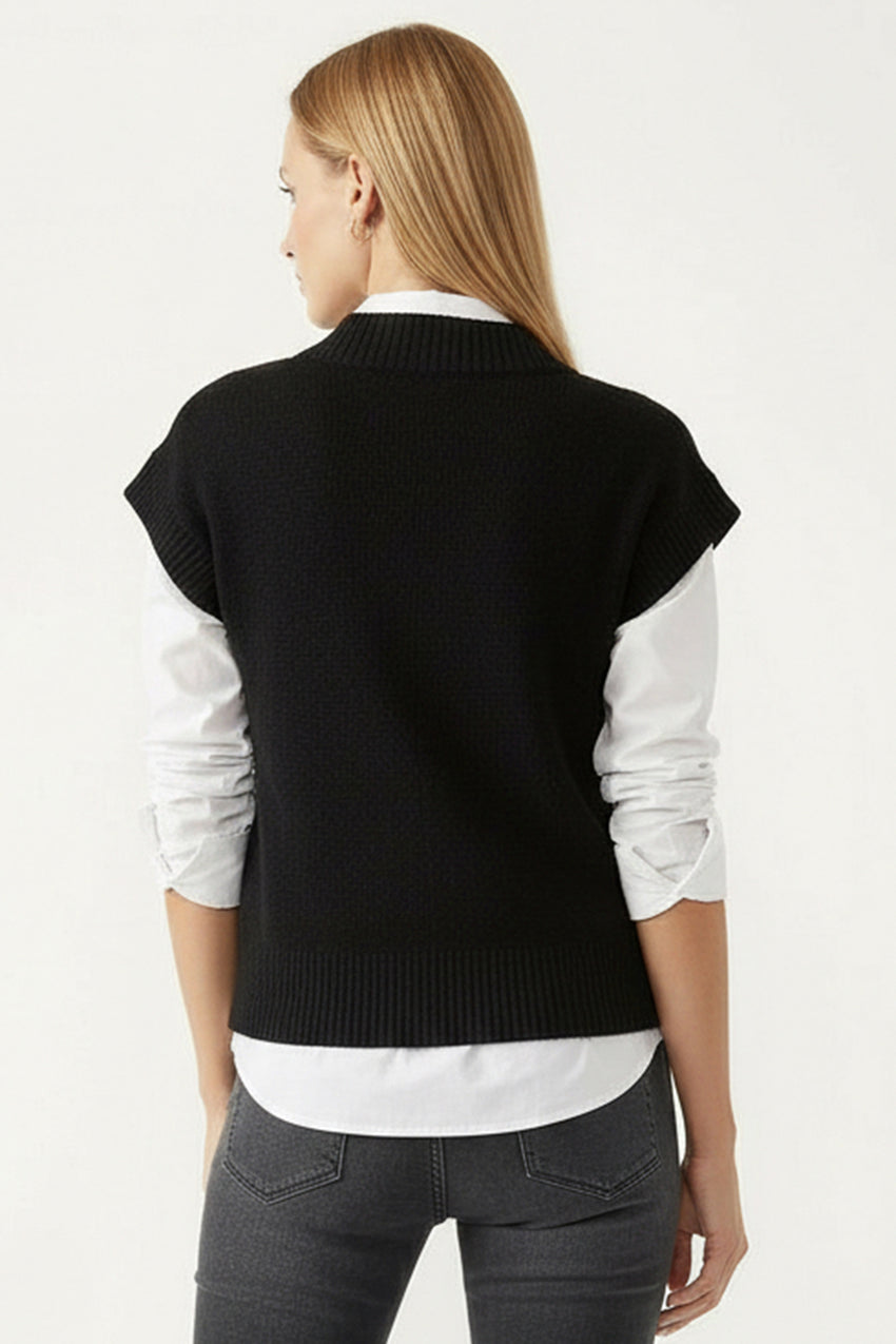 Adoria Black V-Neck Cable Knit Sweater