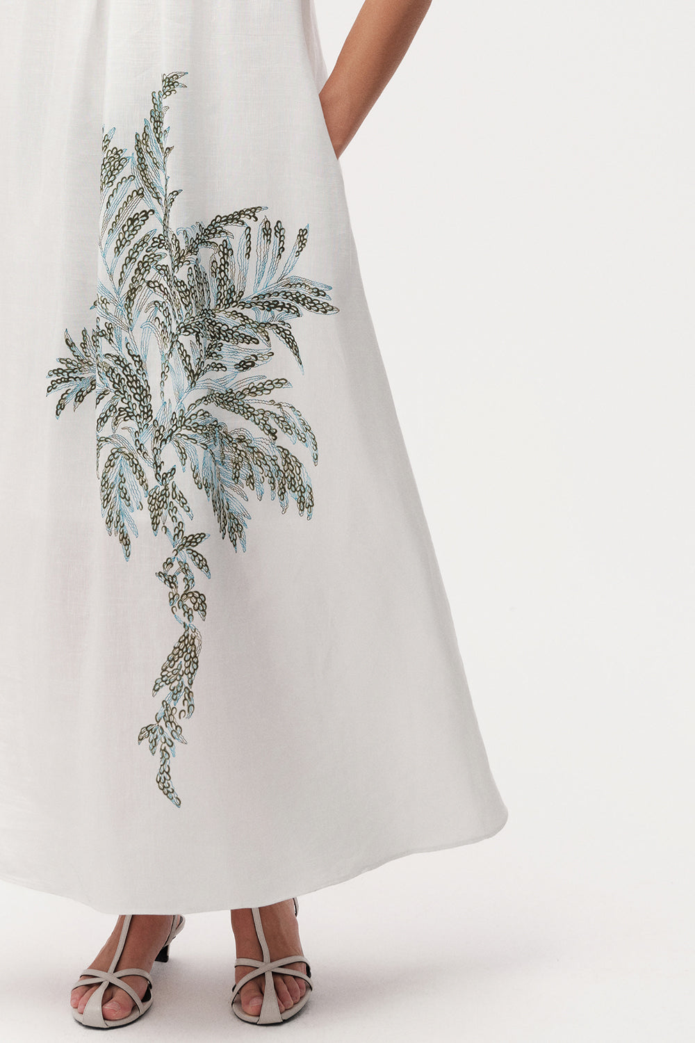 Halter Neck Linen Blend Midi Dress - MULTI COLOR