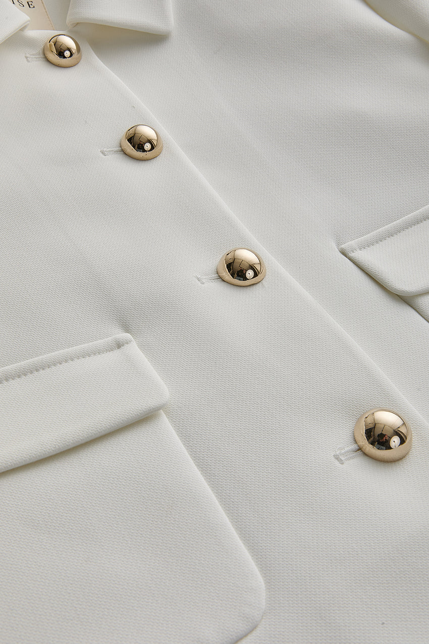 Collared Pocketed Regular Fit Short White Jacket