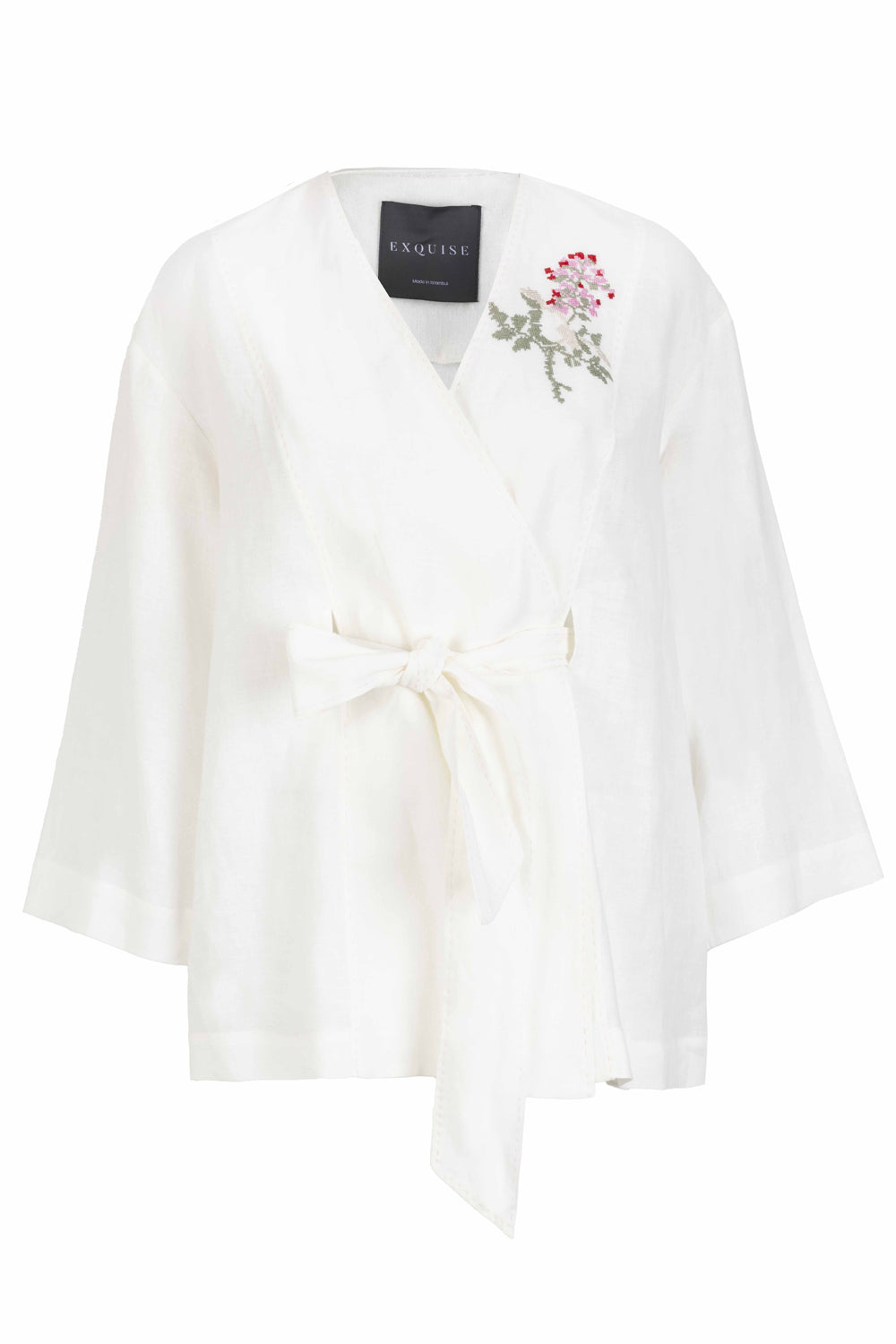Relaxed Fit Jacket with Embroidery and Self-Fabric Belt