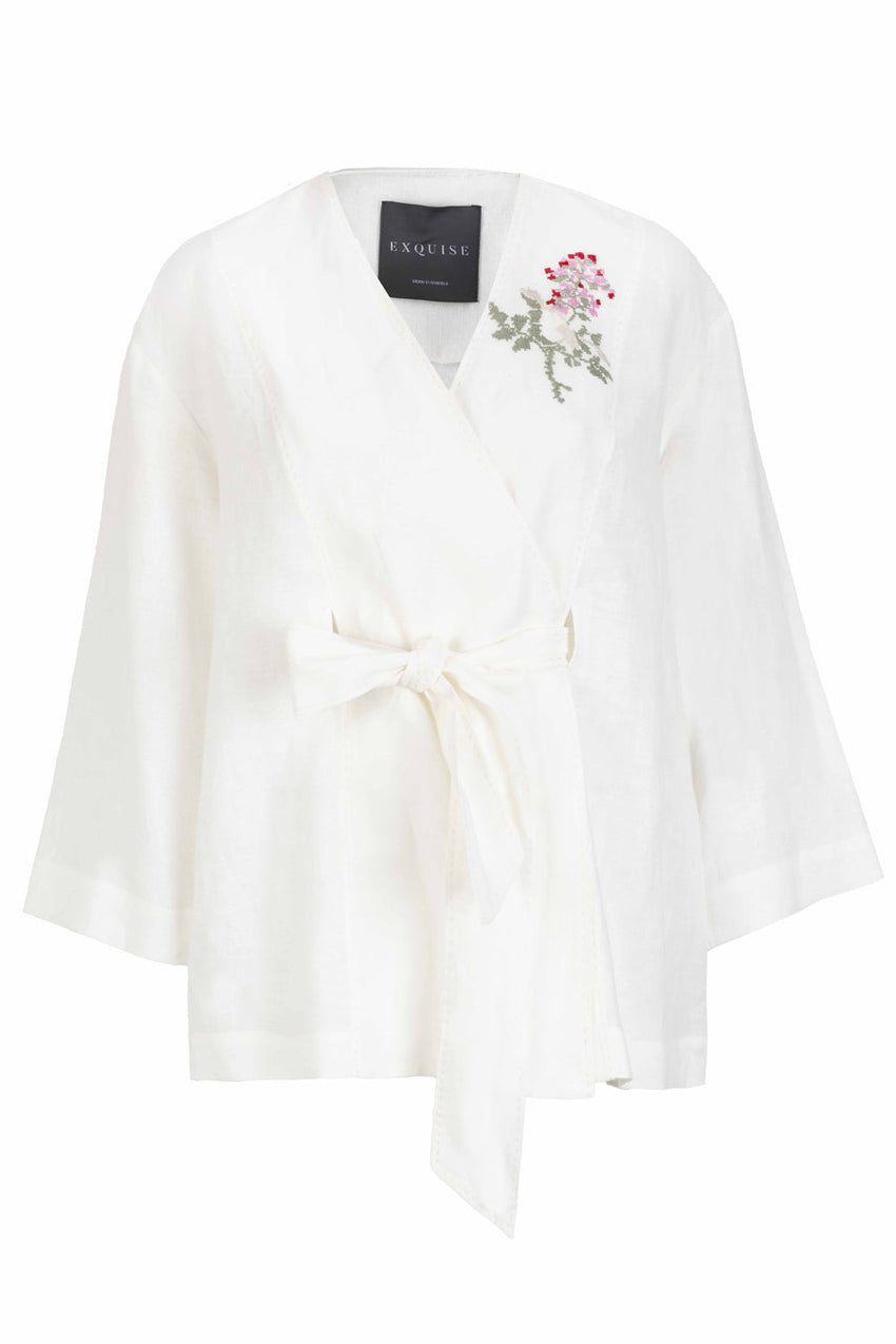Relaxed Fit Jacket with Embroidery and Self-Fabric Belt