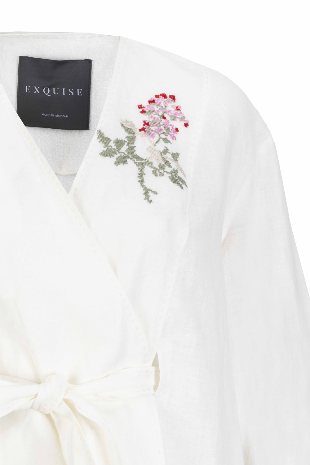 Relaxed Fit Jacket with Embroidery and Self-Fabric Belt