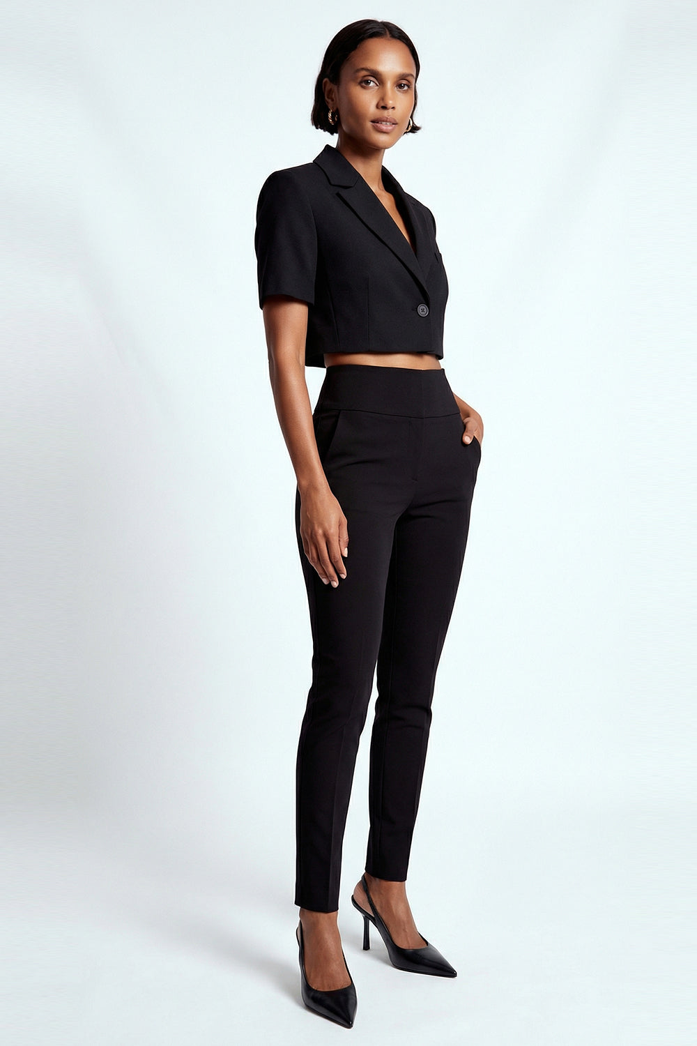 Single-Button Black Cropped Blazer