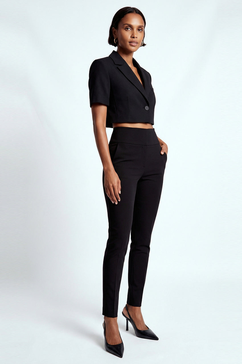 Single-Button Black Cropped Blazer