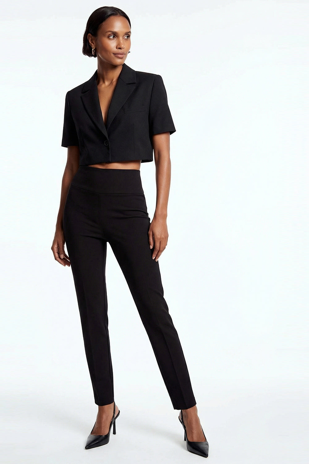Single-Button Black Cropped Blazer