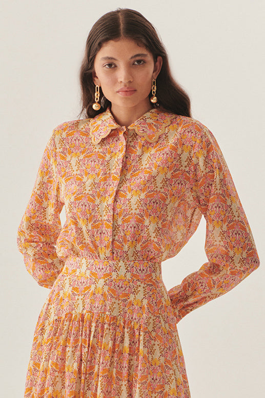 Collar-Detail Regular Fit Floral Shirt