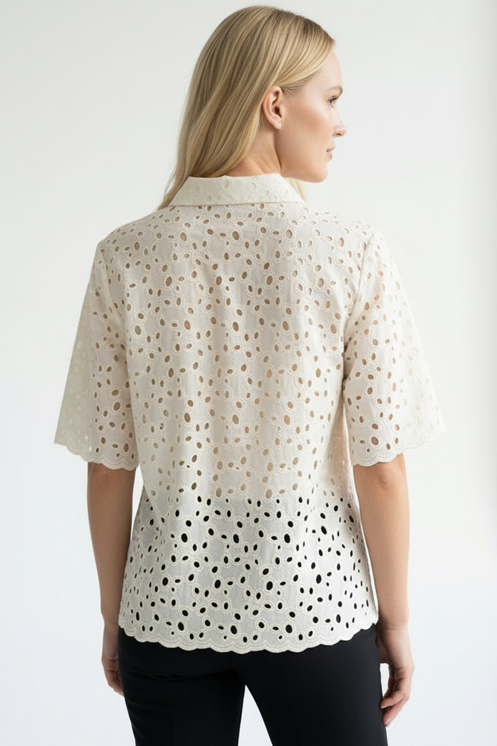 Broderie Anglaise Cotton Regular Fit Short Shirt - Bone