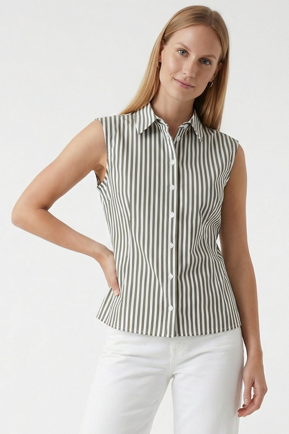 Striped Regular Cotton Sleeveless Shirt