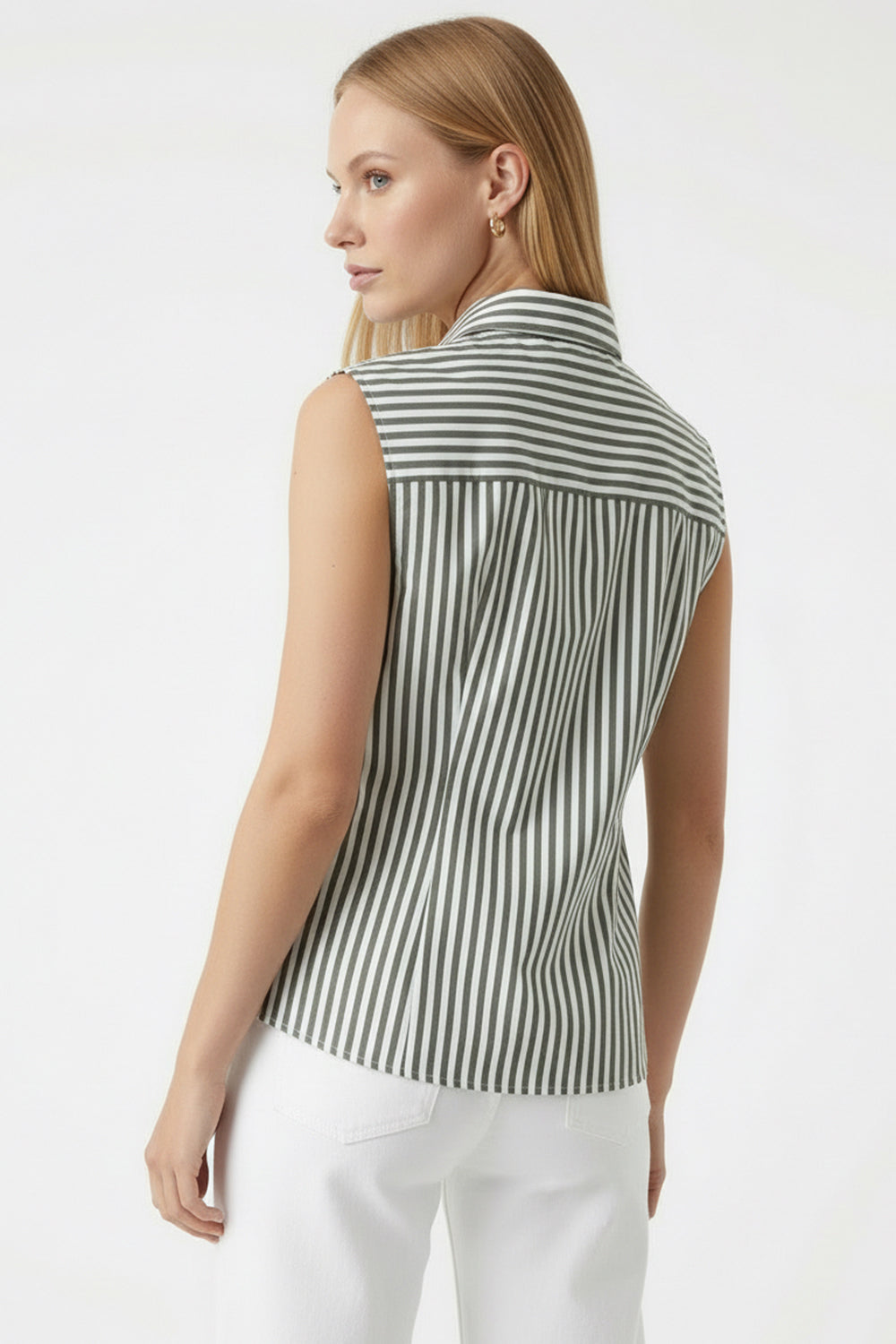 Striped Regular Cotton Sleeveless Shirt