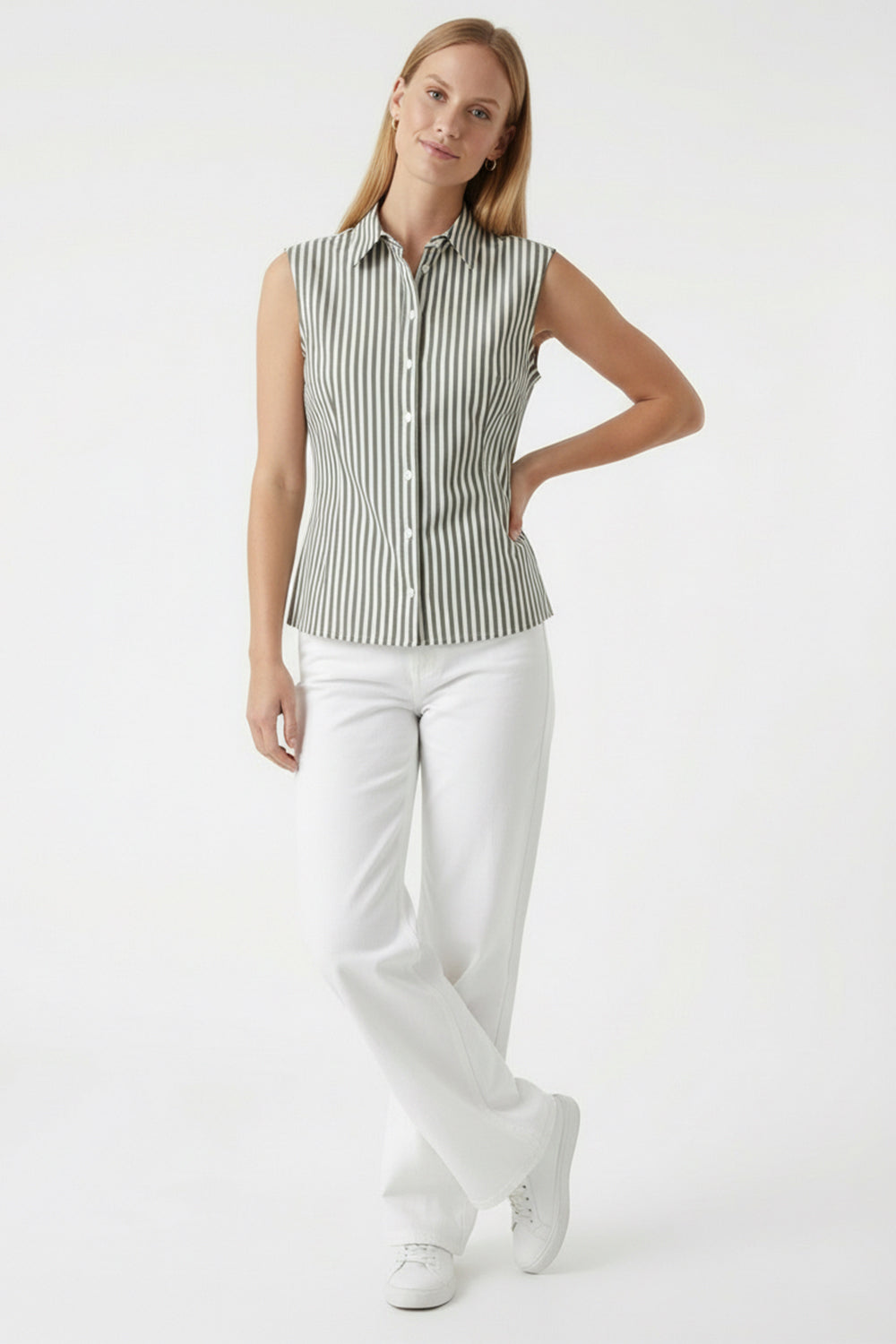 Striped Regular Cotton Sleeveless Shirt