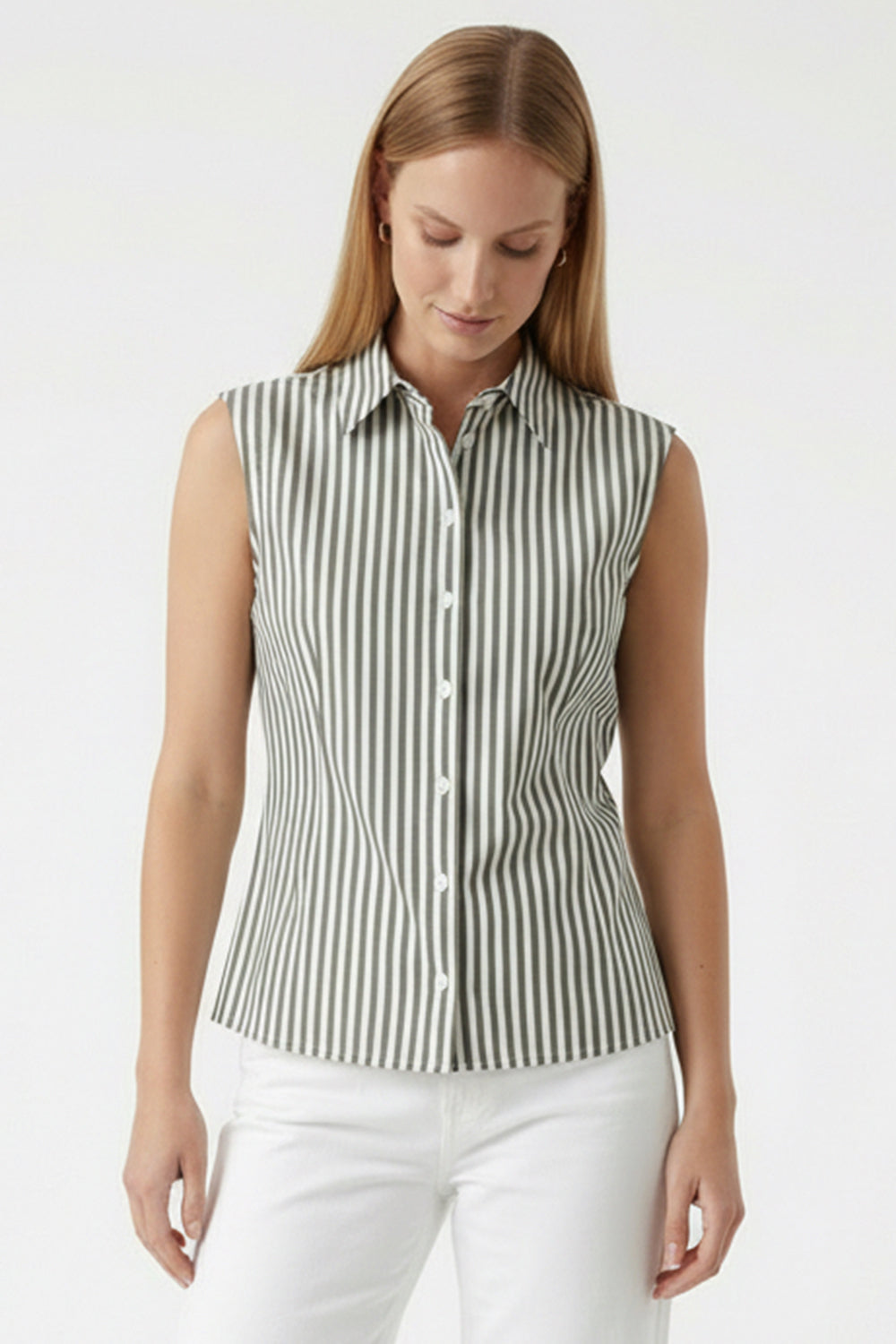 Striped Regular Cotton Sleeveless Shirt
