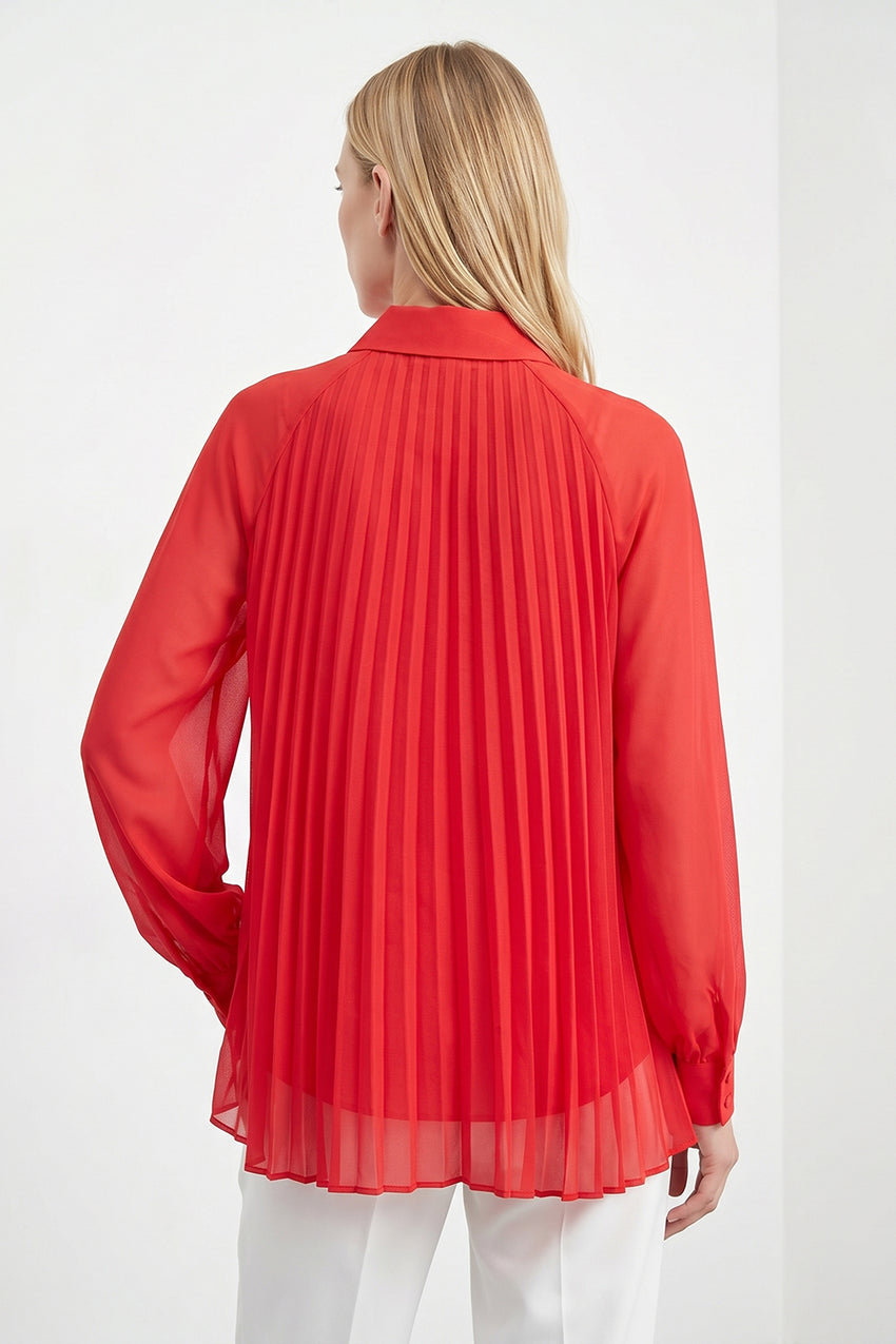 Keyla Long Sleeve Shirt with Buttoned Cuffs - Red