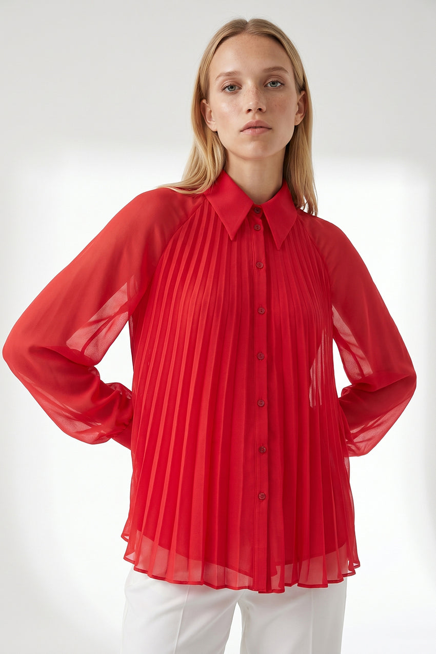 Keyla Long Sleeve Shirt with Buttoned Cuffs - Red