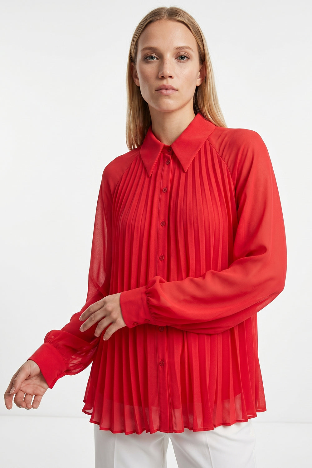 Keyla Long Sleeve Shirt with Buttoned Cuffs - Red