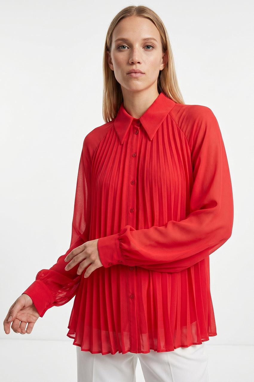 Keyla Long Sleeve Shirt with Buttoned Cuffs - Red