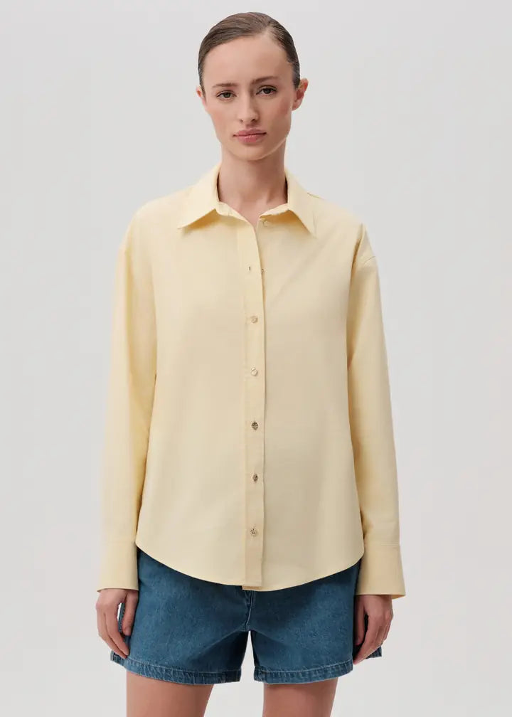 Button-Detail Regular Fit Cotton Shirt - Yellow