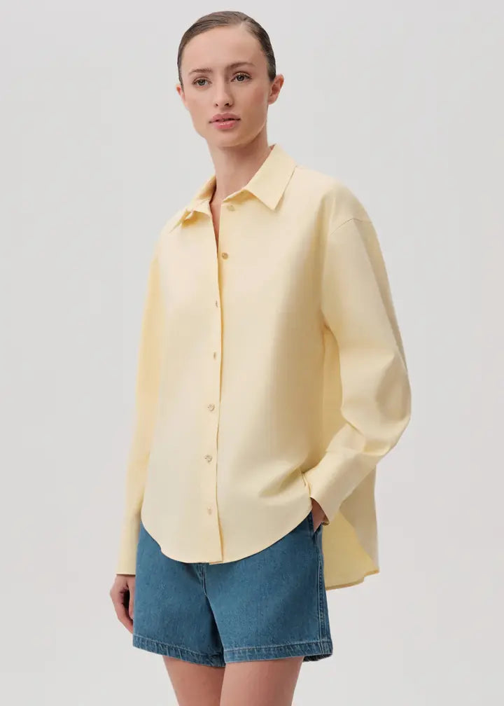 Button-Detail Regular Fit Cotton Shirt - Yellow