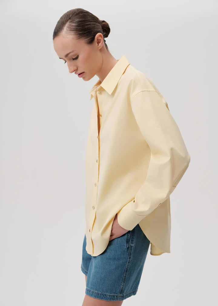 Button-Detail Regular Fit Cotton Shirt - Yellow