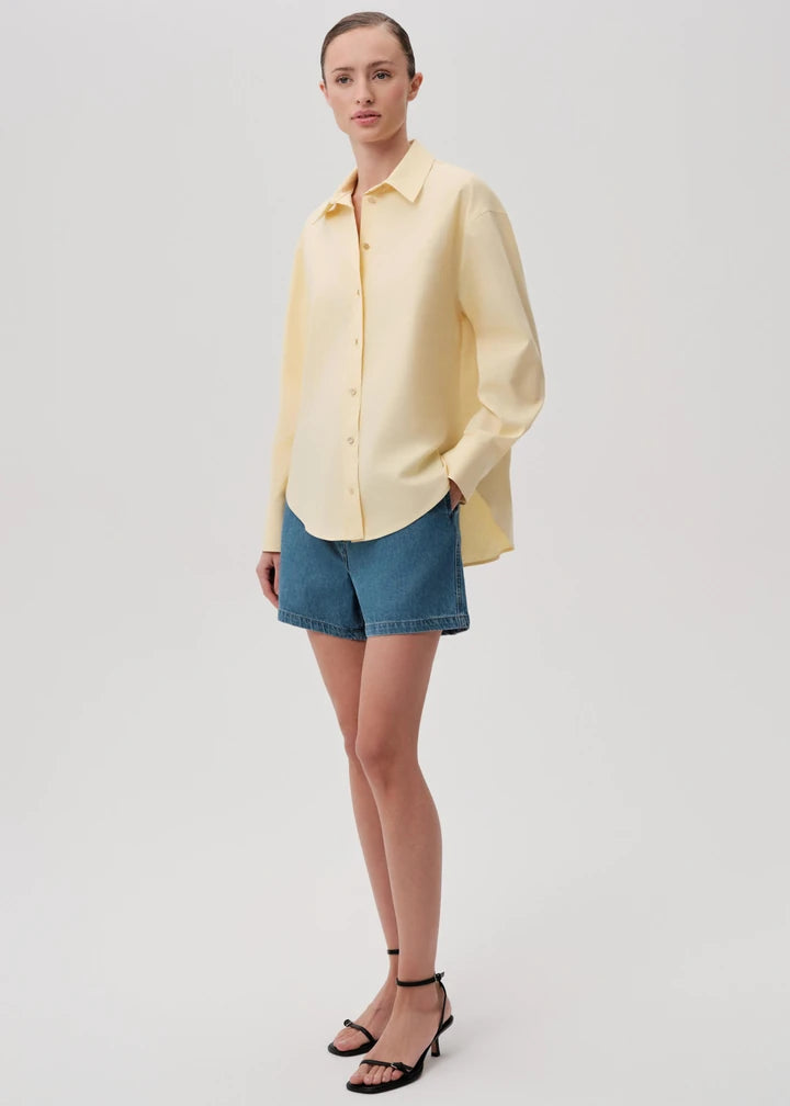 Button-Detail Regular Fit Cotton Shirt - Yellow