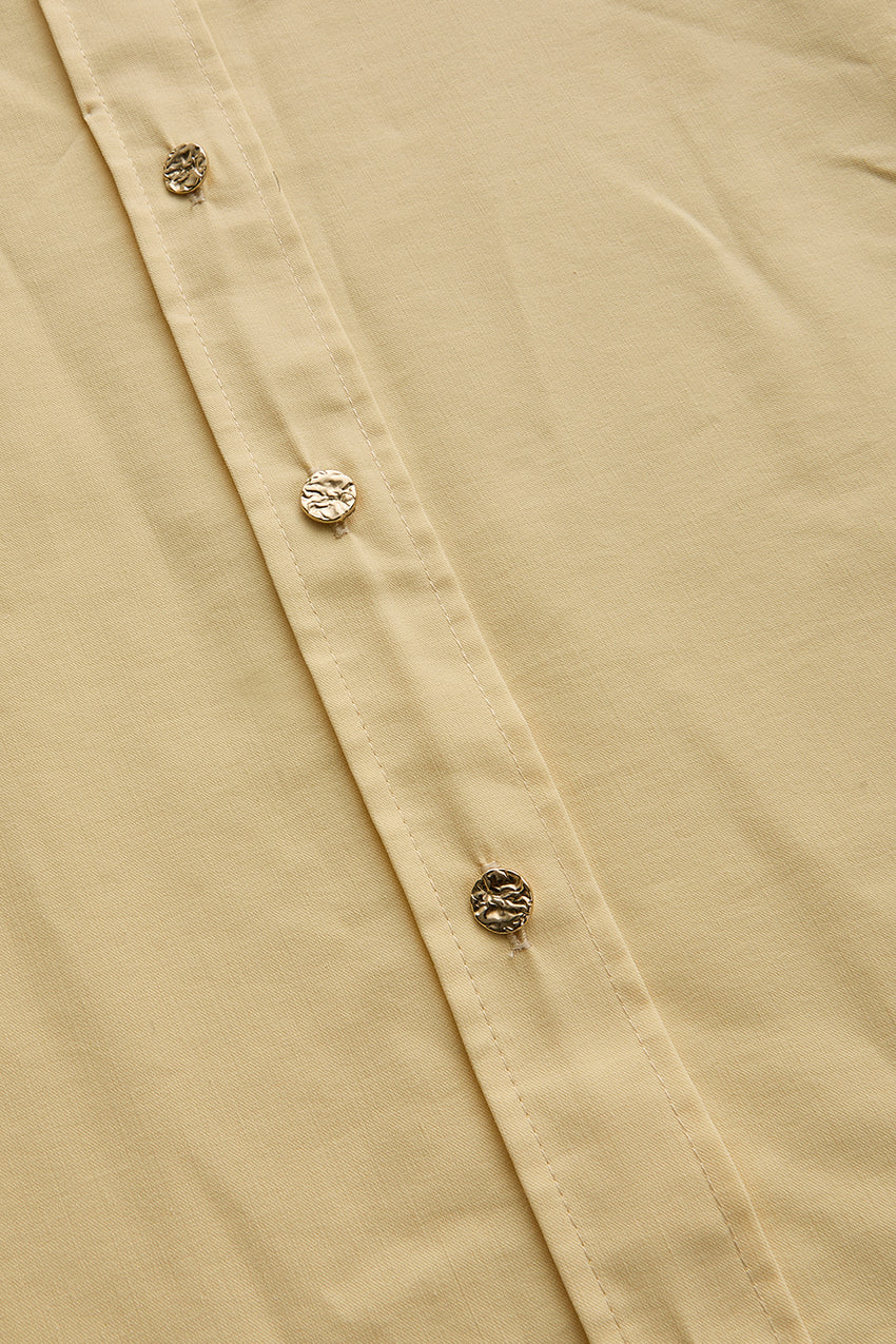 Button-Detail Regular Fit Cotton Shirt - Yellow