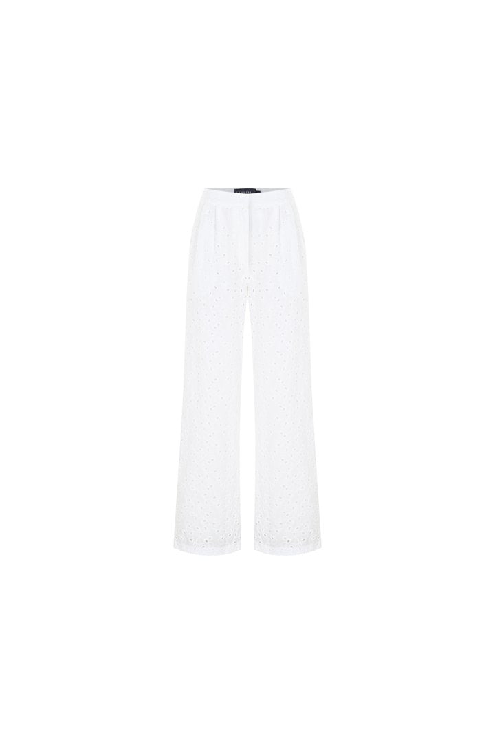 Broderie Anglaise Fabric Loose Fit Pants - Ecru
