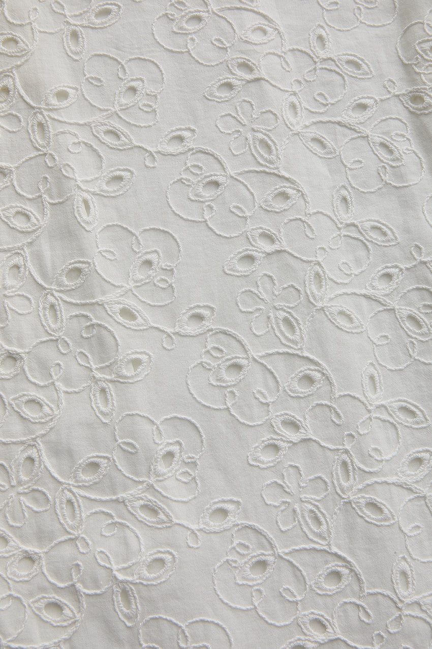 Broderie Anglaise Fabric Loose Fit Pants - Ecru