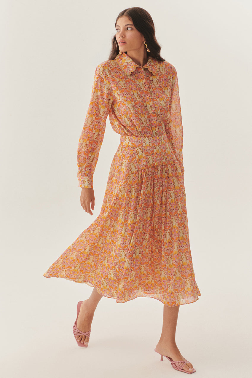 Floral Print Midi Skirt - Multi Color