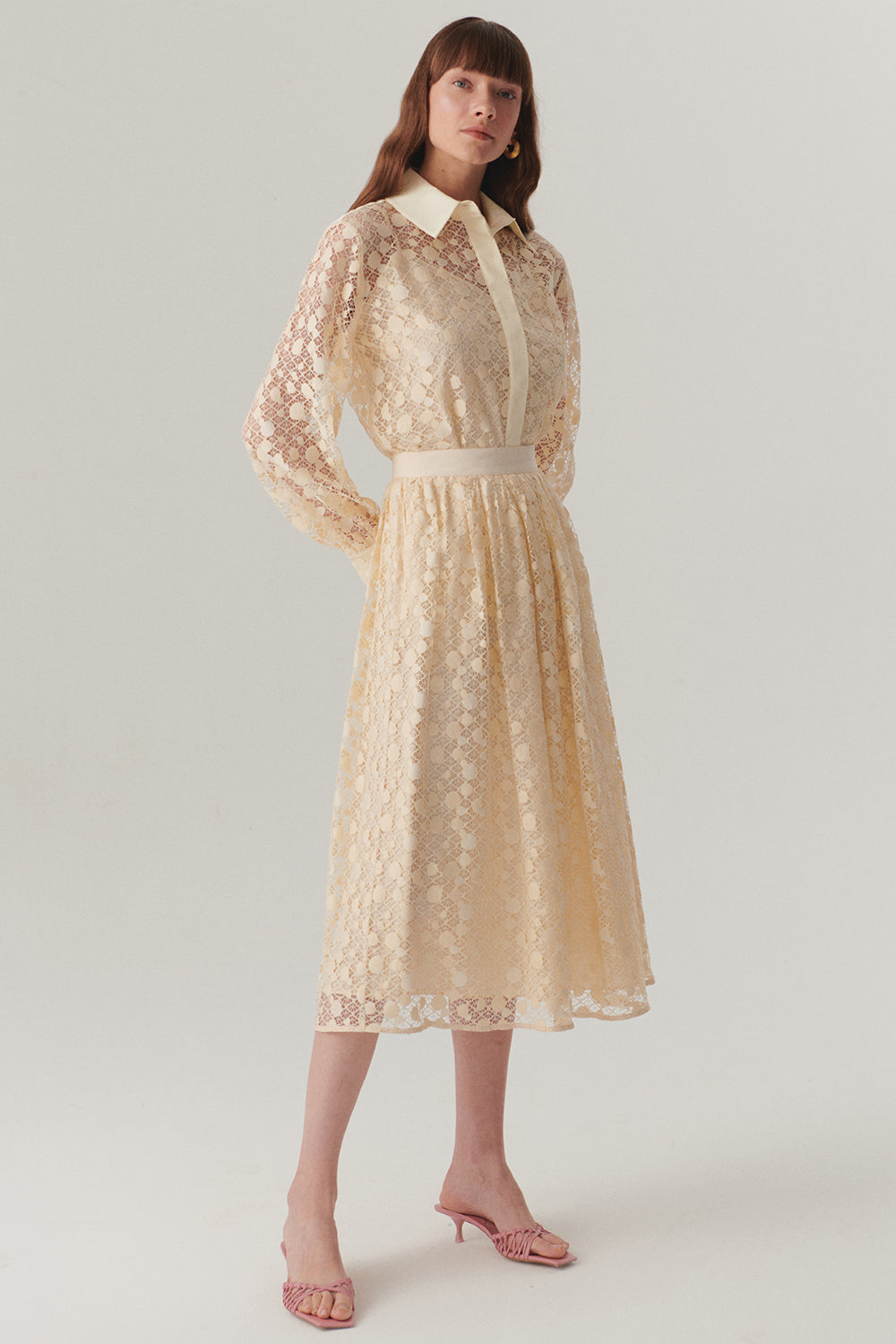 Cotton Lace-Detail Regular Fit Midi Skirt - Ecru