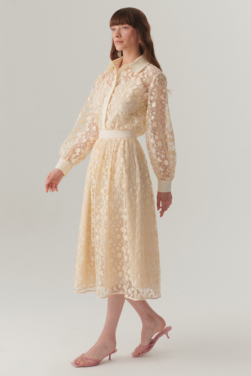 Cotton Lace-Detail Regular Fit Midi Skirt - Ecru