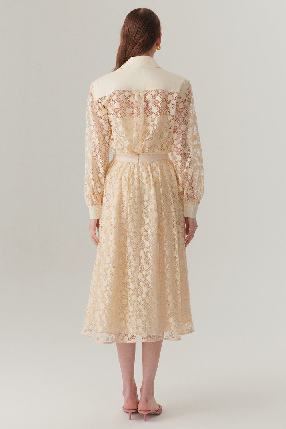 Cotton Lace-Detail Regular Fit Midi Skirt - Ecru