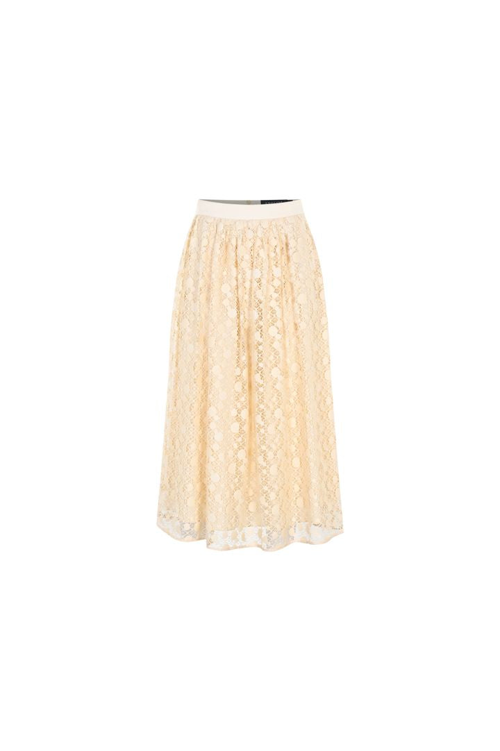 Cotton Lace-Detail Regular Fit Midi Skirt - Ecru