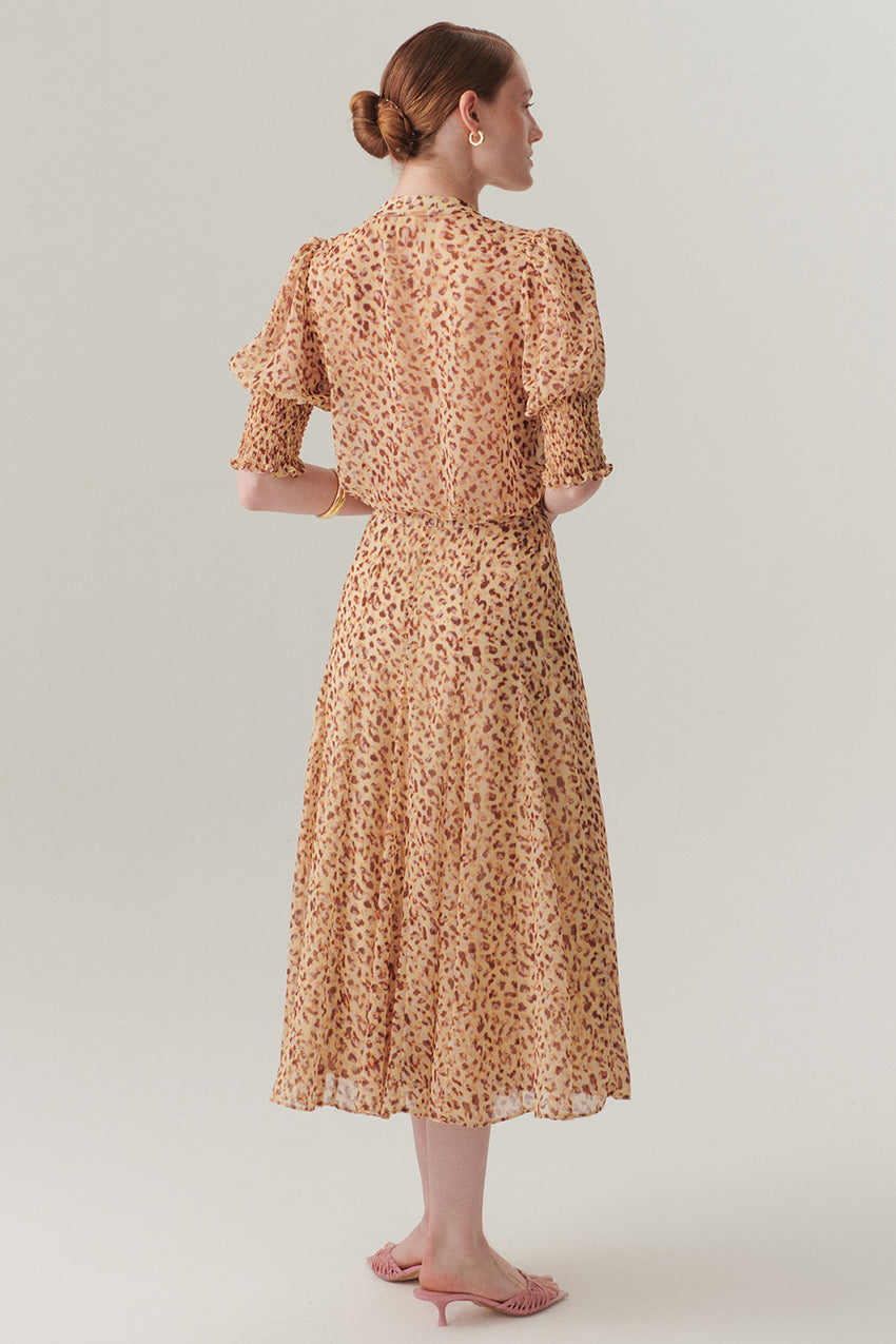 Fitted Waist Flared Patterned Chiffon Midi Skirt - Multi Color