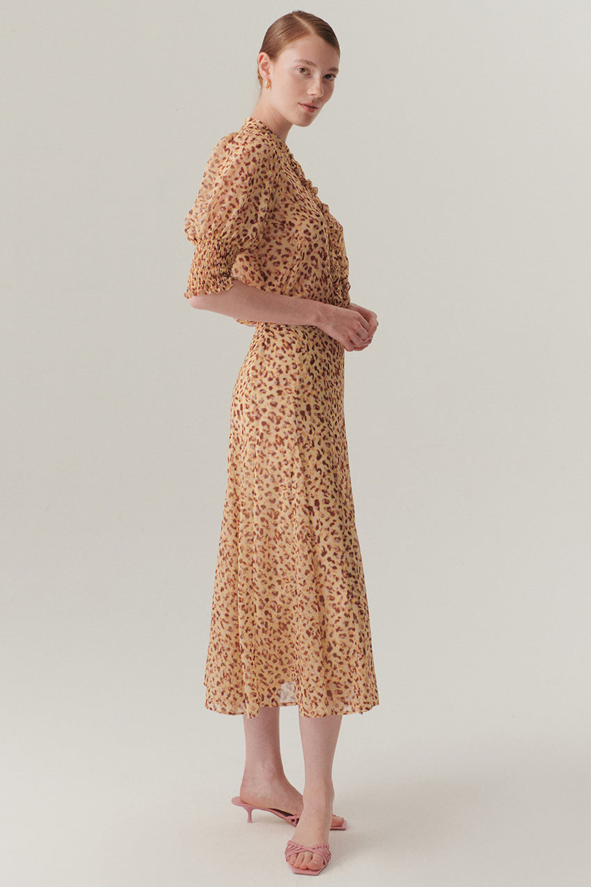 Fitted Waist Flared Patterned Chiffon Midi Skirt - Multi Color