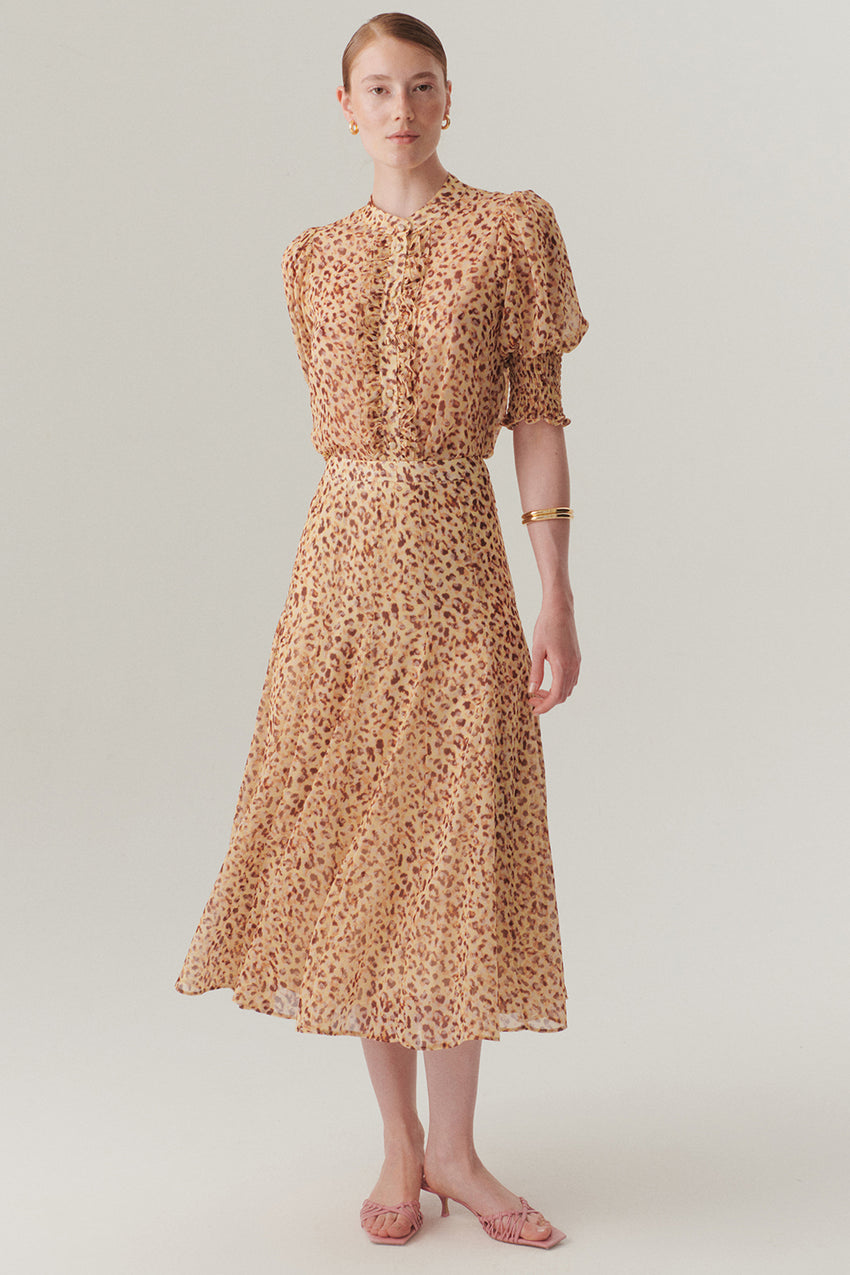 Fitted Waist Flared Patterned Chiffon Midi Skirt - Multi Color