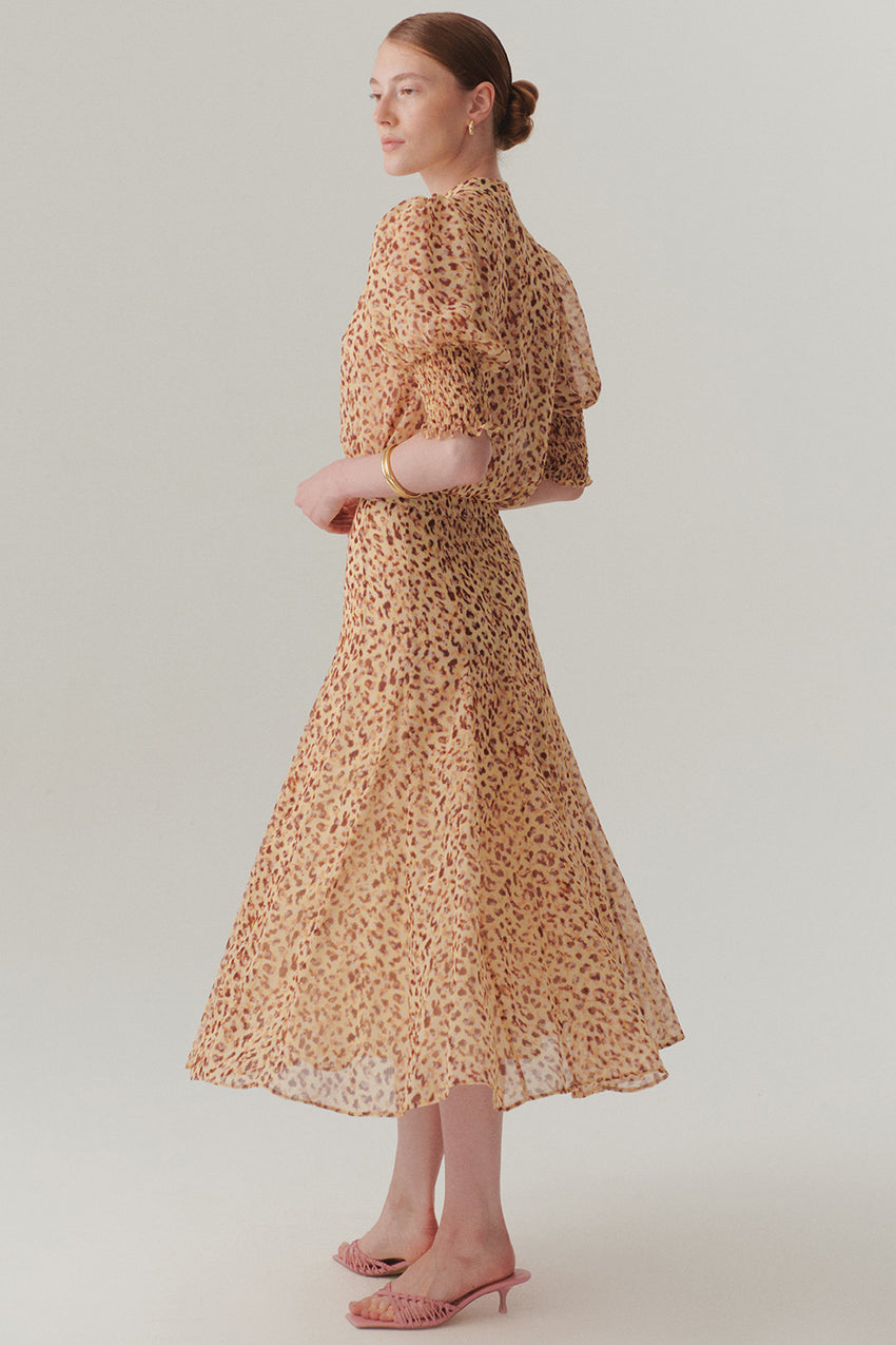 Fitted Waist Flared Patterned Chiffon Midi Skirt - Multi Color