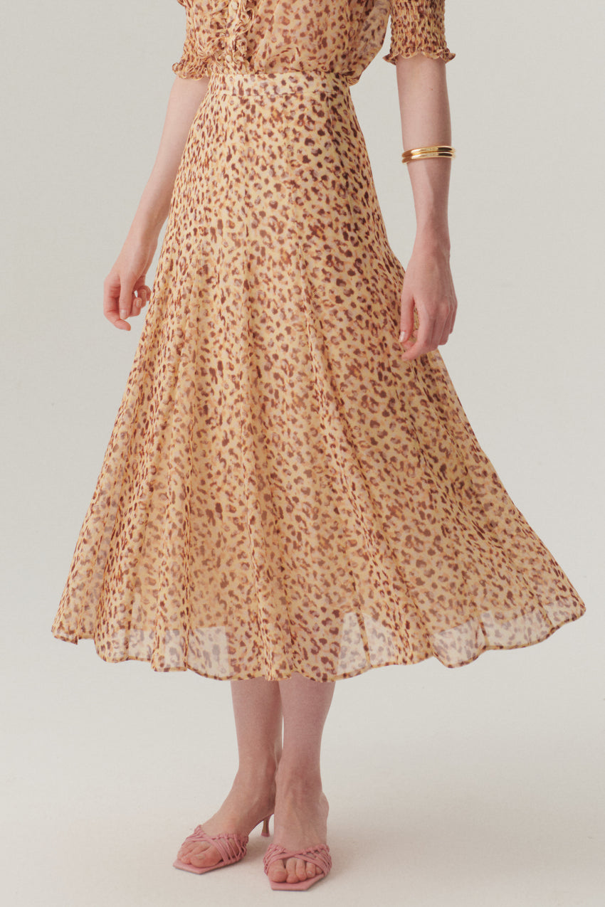 Fitted Waist Flared Patterned Chiffon Midi Skirt - Multi Color