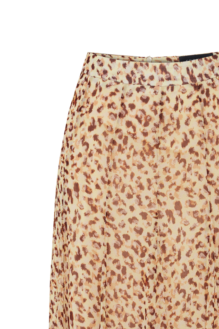 Fitted Waist Flared Patterned Chiffon Midi Skirt - Multi Color