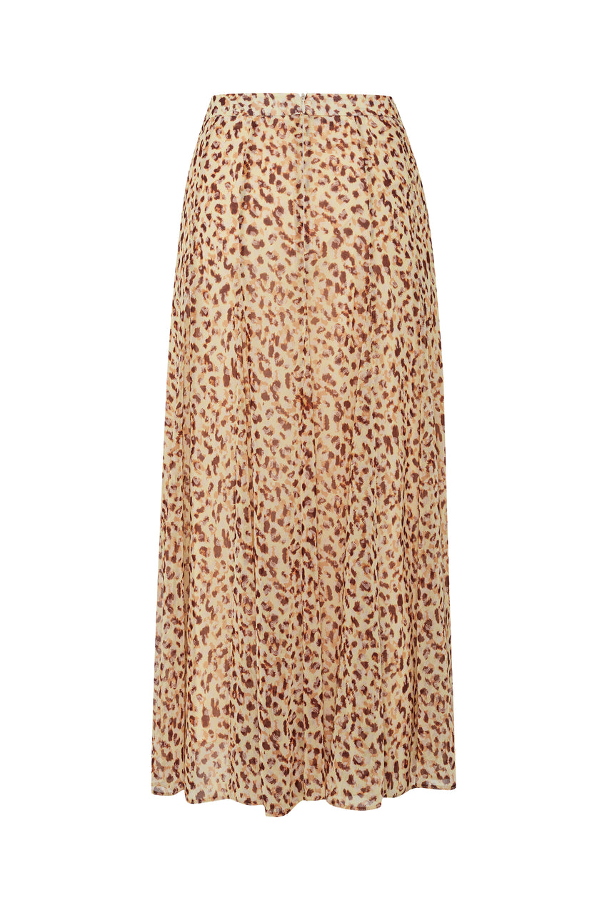 Fitted Waist Flared Patterned Chiffon Midi Skirt - Multi Color