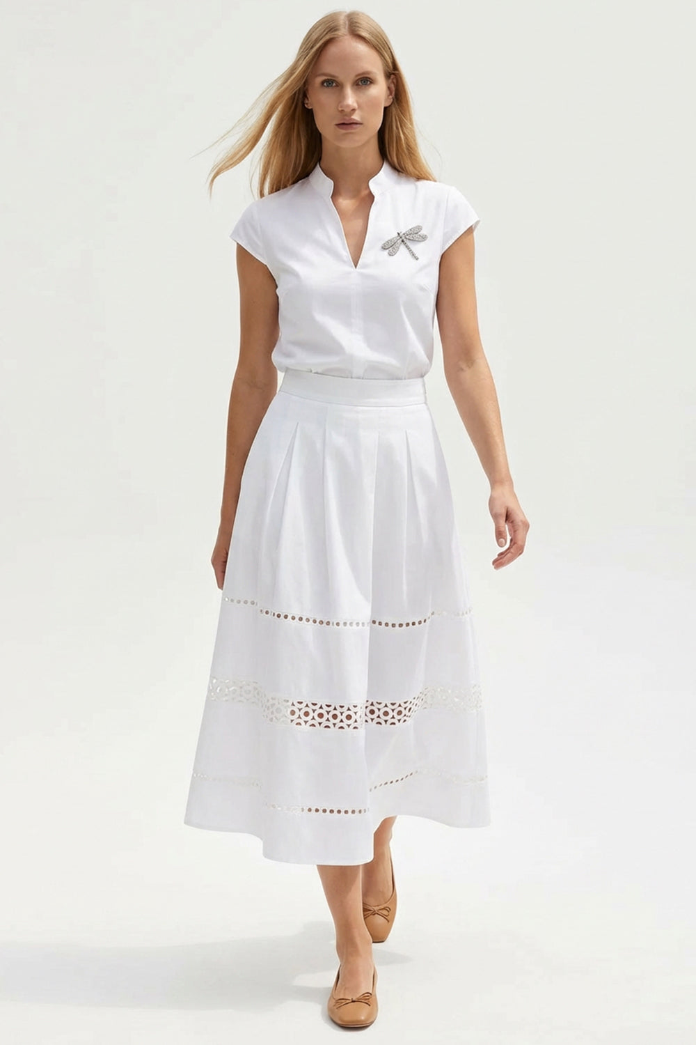 Broderie Detail Midi Karsyn Skirt - WHITE