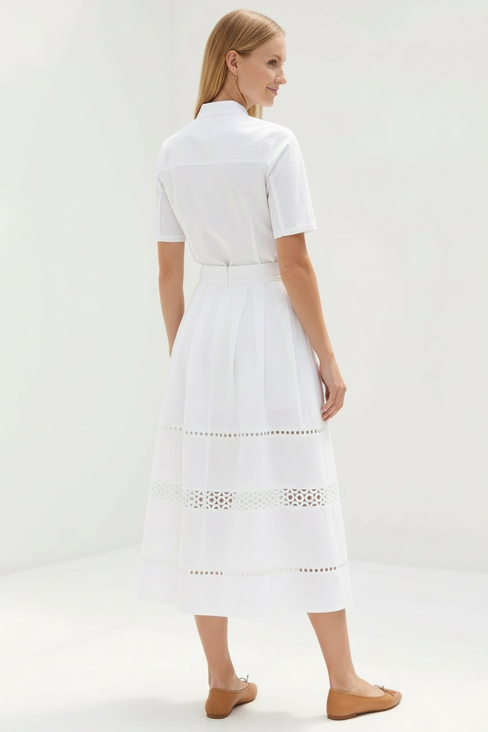 Broderie Detail Midi Karsyn Skirt - WHITE