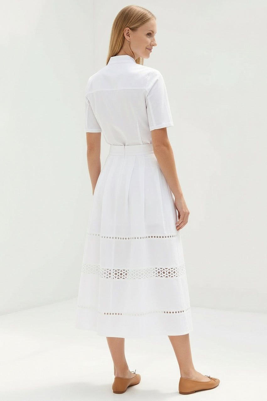 Broderie Detail Midi Karsyn Skirt - WHITE