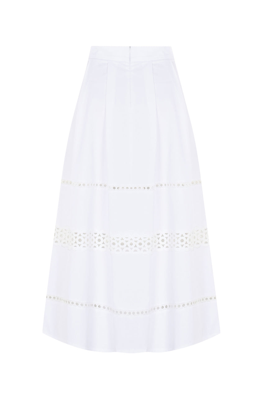 Broderie Detail Midi Karsyn Skirt - WHITE